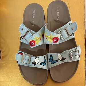 Madden Girl Embroidered Denim Sandals